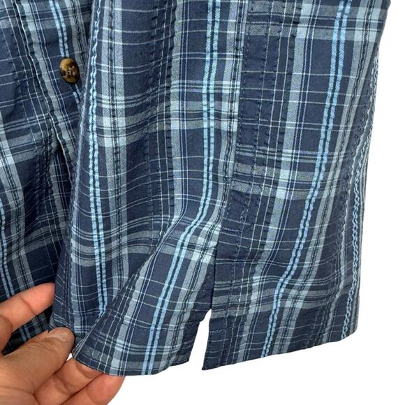 L.L. Bean Blue Plaid Button Down Short Sleeve Collared Mesh Vented Top-Medium - Picture 4 of 6